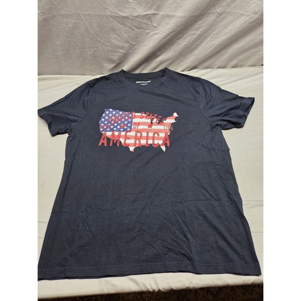 Fourcast American Flag Graphic T-Shirt Navy Blue Cotton Tee Mens Size Large